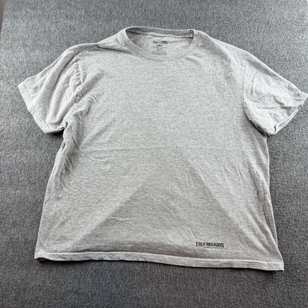 True Religion T-Shirt Mens Large Gray Short Sleeve Logo Cotton Blend Tee